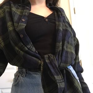 green and navy vintage flannel